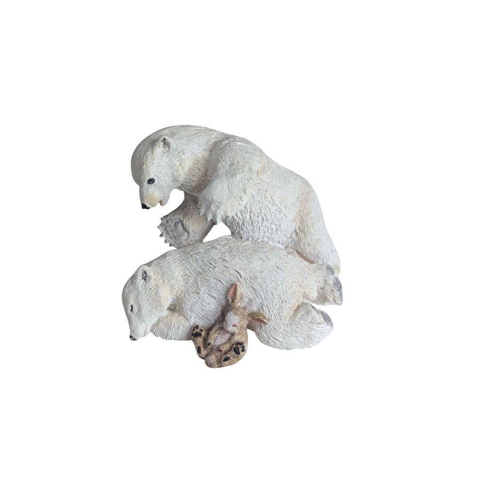Heritage Artists Polar Bear Pair With Rabbit Figurine Canada 4"x3" Resin Sculptu